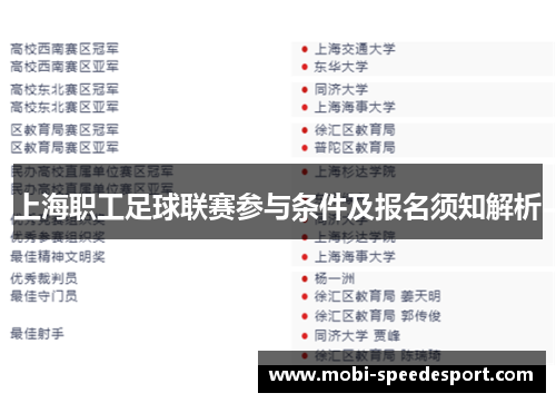 上海职工足球联赛参与条件及报名须知解析